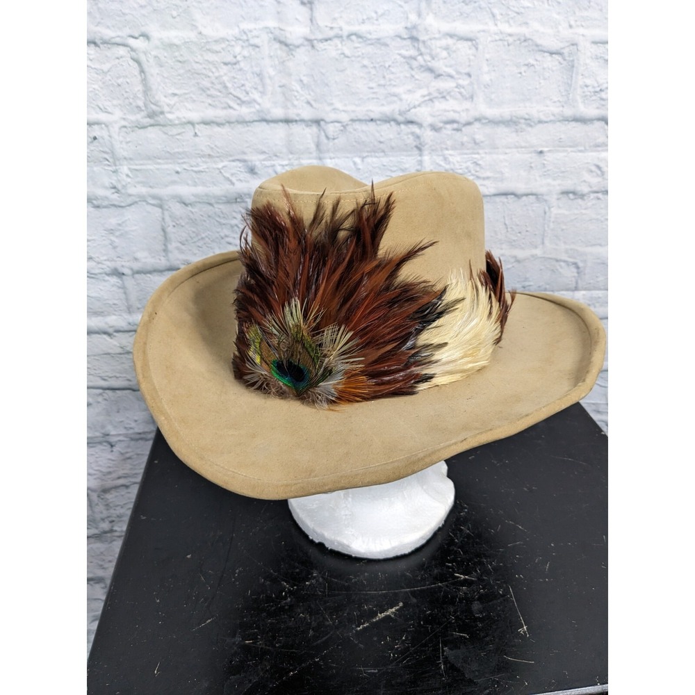 VINTAGE  - Felt Cowboy Hat Beige w/  Feathers large
